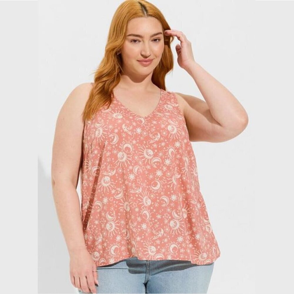 Torrid - Challis Stitch Detail Tank in Atlas Celestial Print, Desert Sand​​​​​​